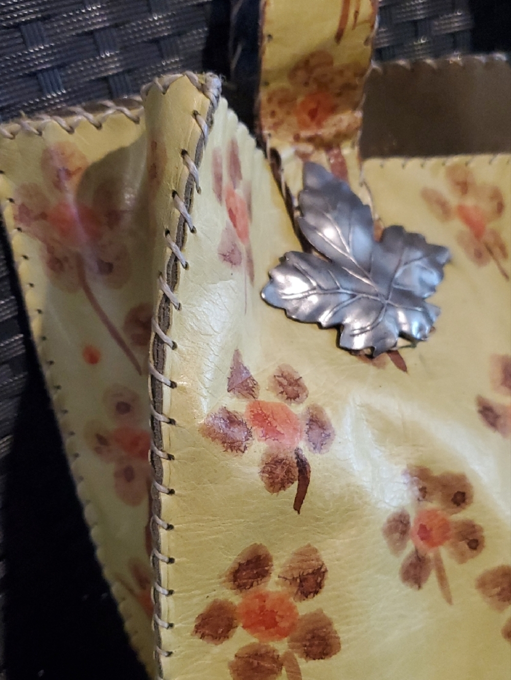 Leather Tote Bag with Silver Leaf Accent - Picture 4 of 10